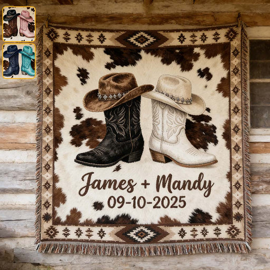 Nous avons ça, Décoration de Ferme, Couple Cowboy Cowgirl - Couverture Tissée Personnalisée