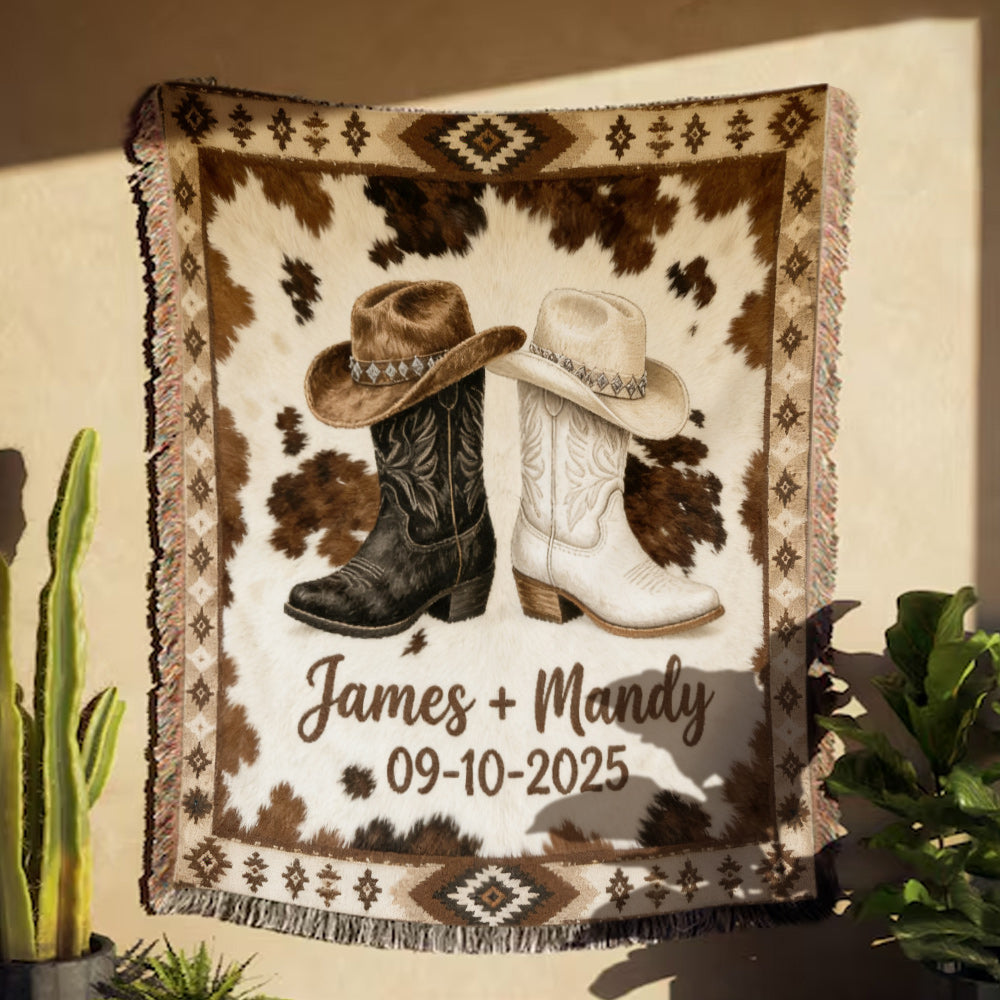 Wir haben das, Landhausdekoration, Cowboy Cowgirl Paar - Personalisierte Western Outfit Gewebte Decke