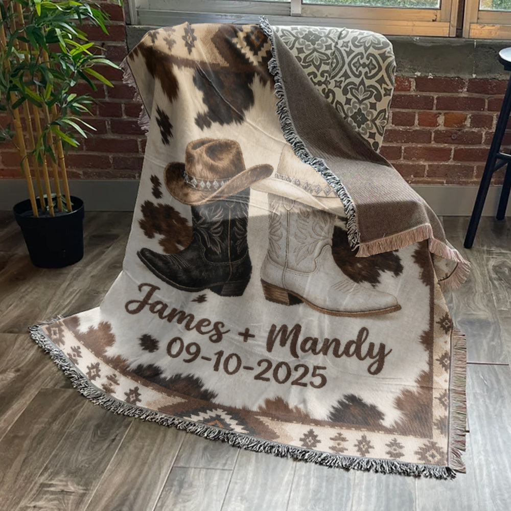 Wir haben das, Landhausdekoration, Cowboy Cowgirl Paar - Personalisierte Western Outfit Gewebte Decke
