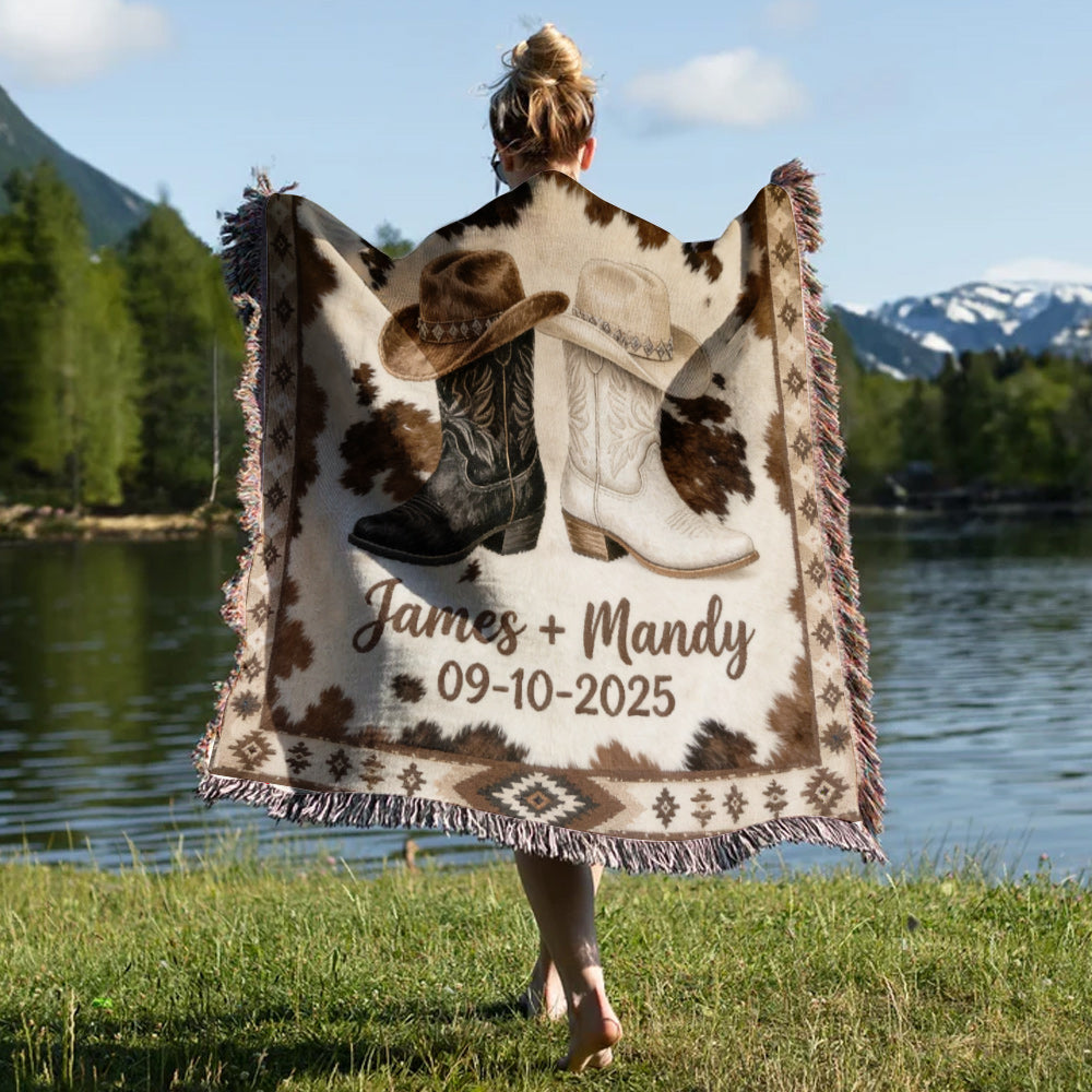 Wir haben das, Landhausdekoration, Cowboy Cowgirl Paar - Personalisierte Western Outfit Gewebte Decke