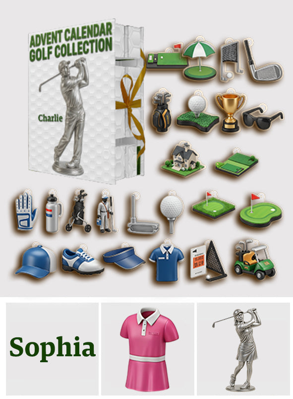 Golf-Kollektion – Personalisierter Golf-Adventskalender zum Zusammenfalten mit Ornamenten