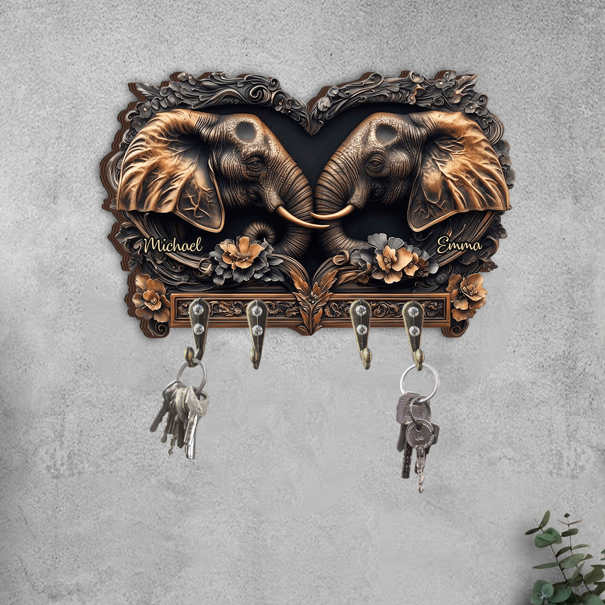 Toi et moi - Porte-clés personnalisé en forme d'éléphant