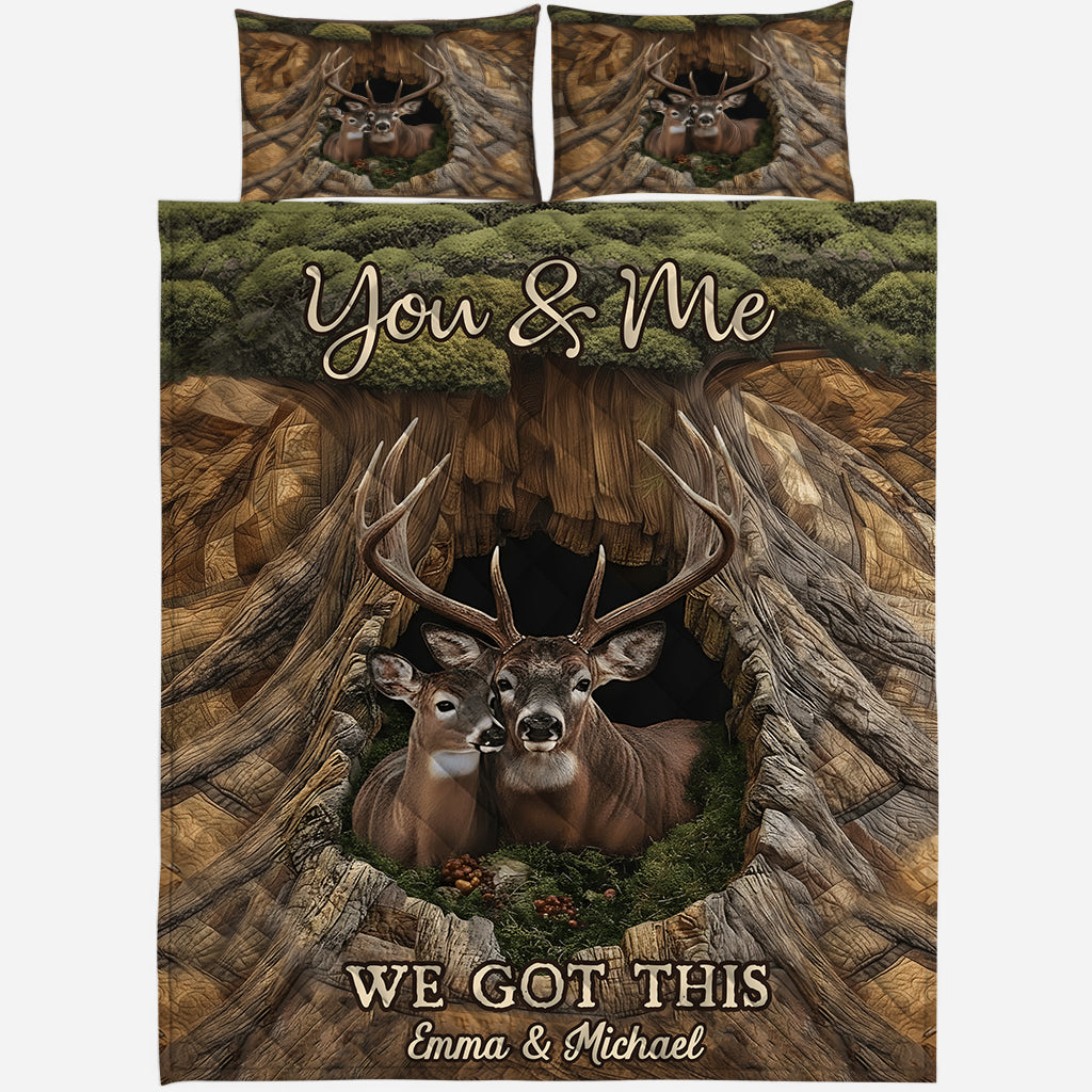 Perfect Gift For Couple - Personalized Hunting Quilt Set