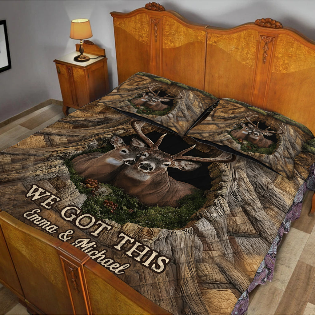 Perfect Gift For Couple - Personalized Hunting Quilt Set