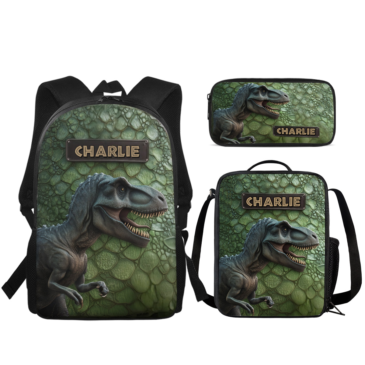 Dinosaur - Personalized Kid Backpack Lunch Bag Pencil Case Set