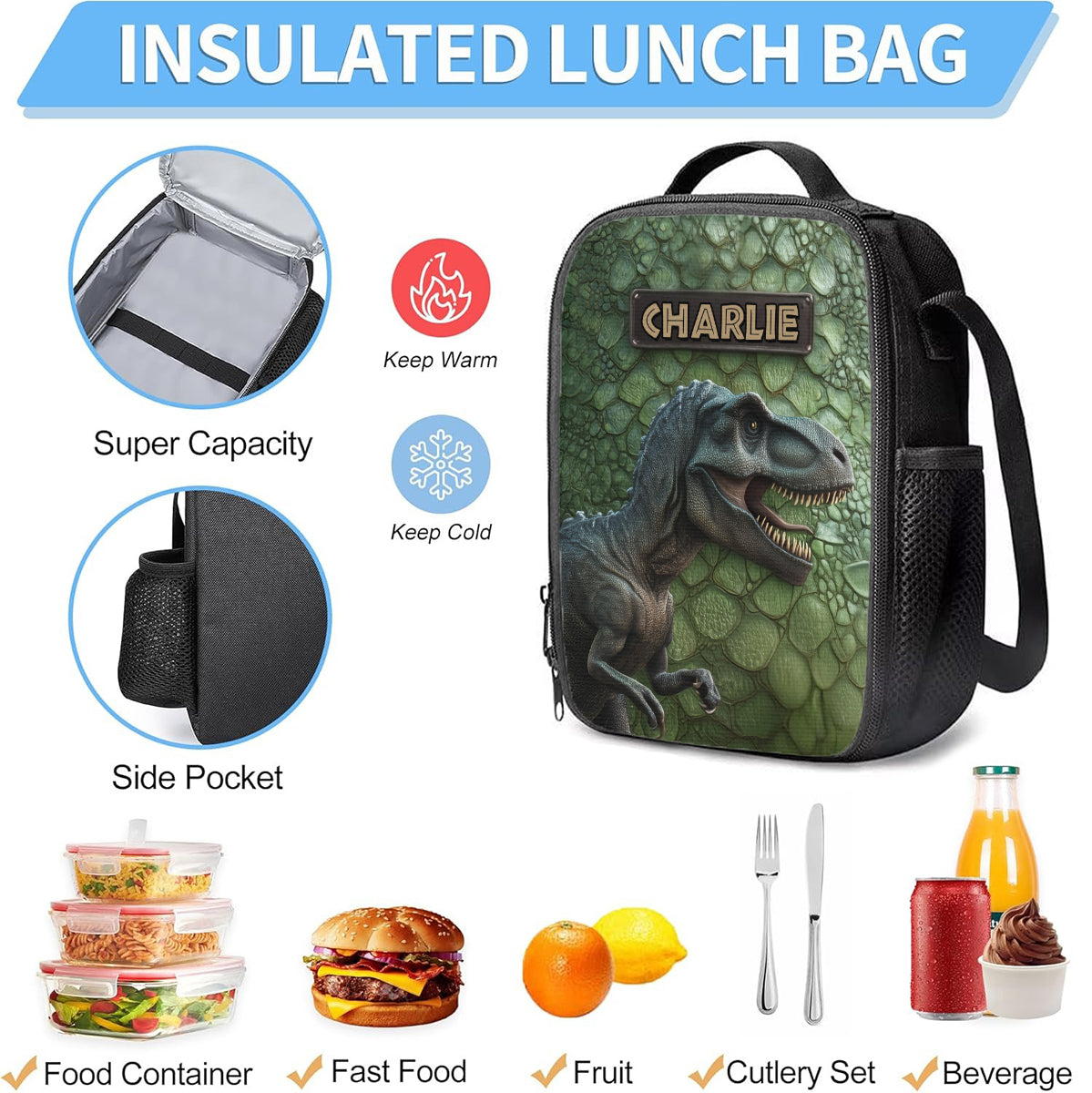 Dinosaur - Personalized Kid Backpack Lunch Bag Pencil Case Set