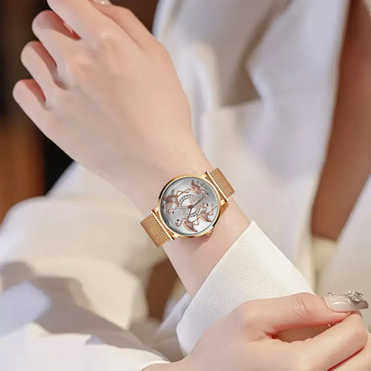Flamingos lieben – Personalisierte Flamingo-Damenhanduhr 