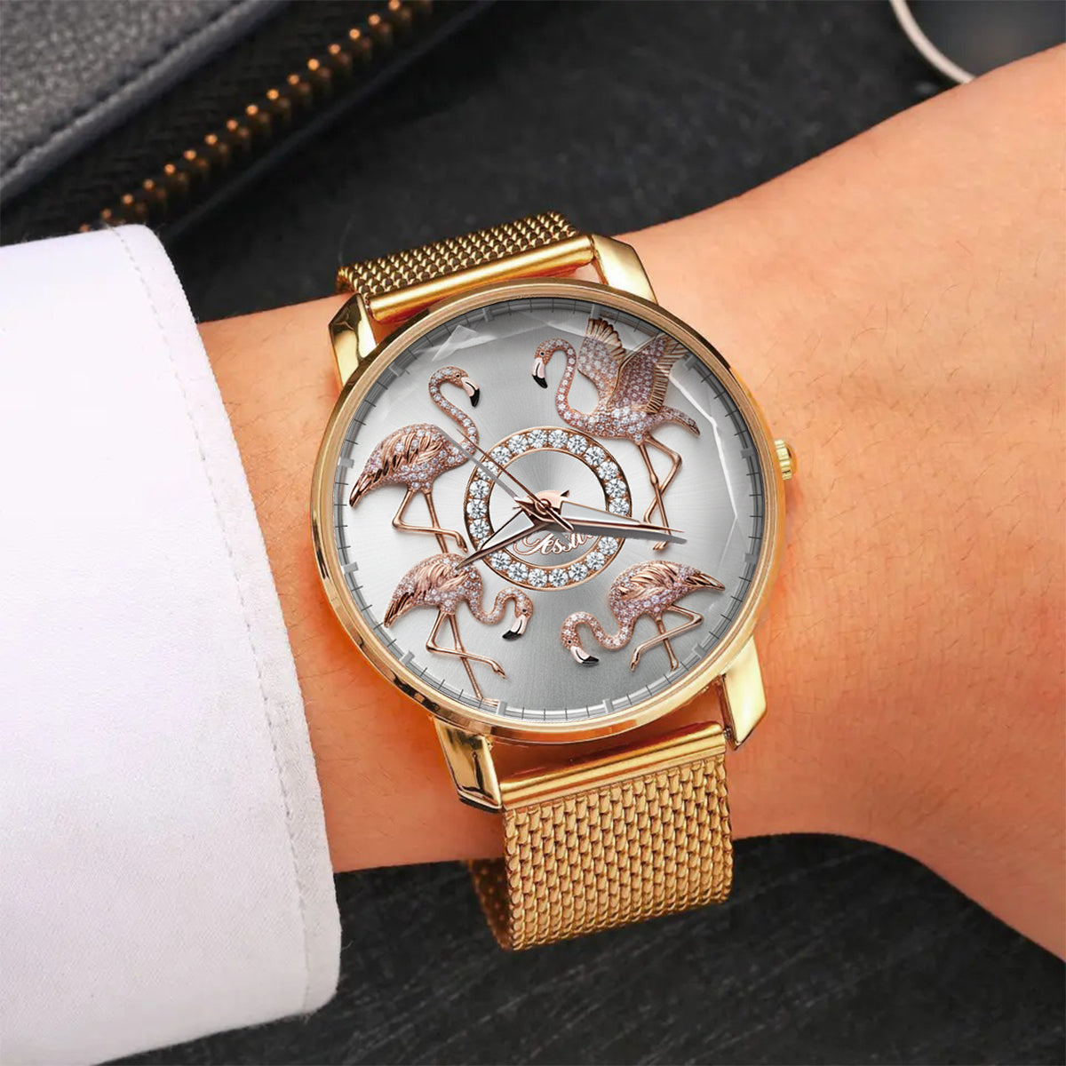 Flamingos lieben – Personalisierte Flamingo-Damenhanduhr 