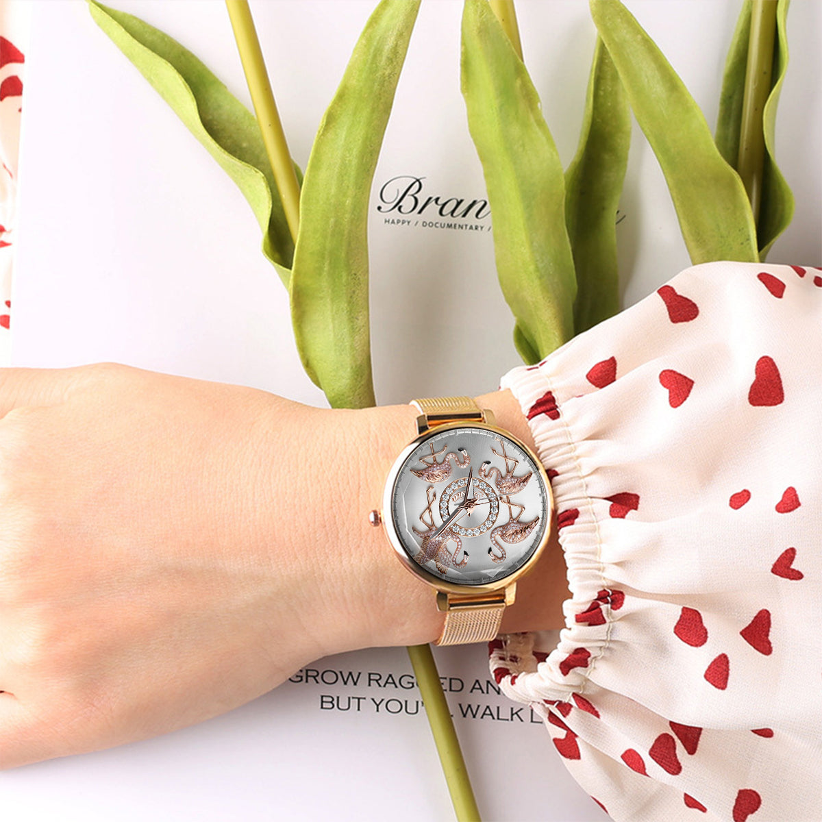 Flamingos lieben – Personalisierte Flamingo-Damenhanduhr 