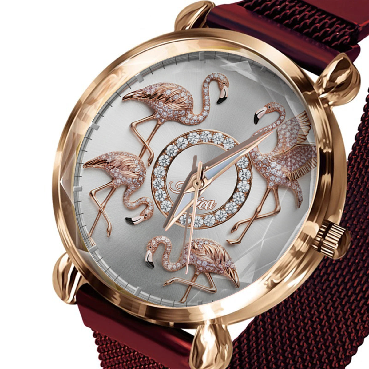 Flamingos lieben – Personalisierte Flamingo-Damenhanduhr 