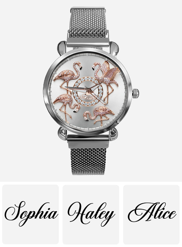 Flamingos lieben – Personalisierte Flamingo-Damenhanduhr 