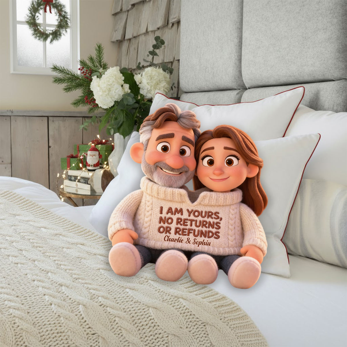 I Am Yours - Personalized Couple Faux Fur Shaped Pillow