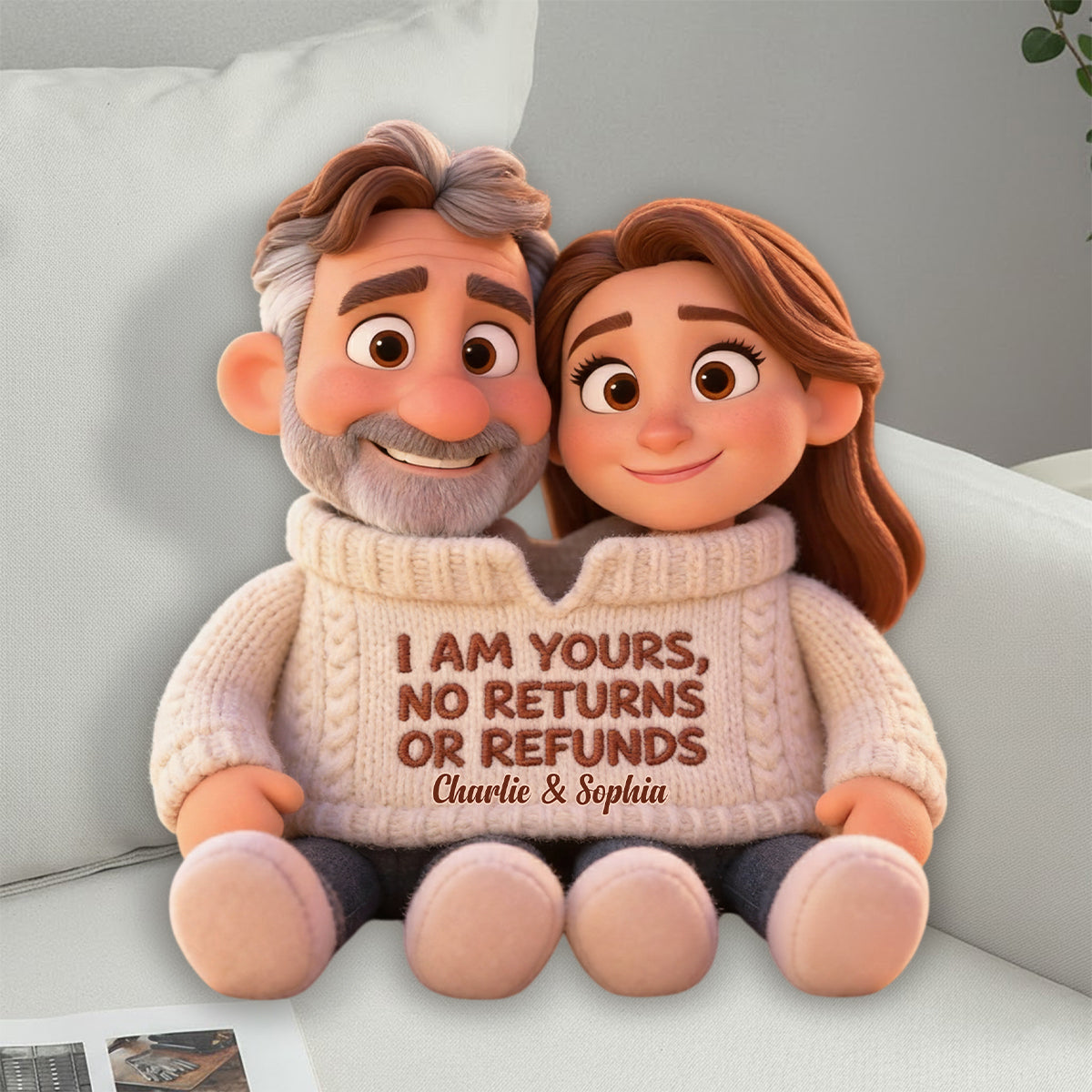 I Am Yours - Personalized Couple Faux Fur Shaped Pillow