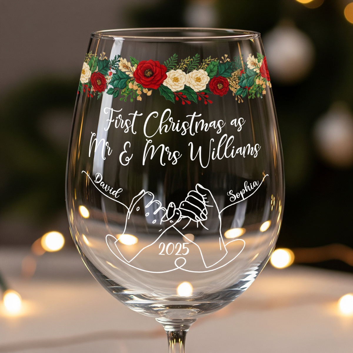 Our First Christmas Together - Personalized Couple Wine Glass With Long Stem