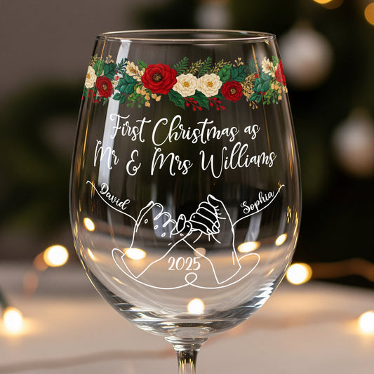 Our First Christmas Together - Personalized Couple Wine Glass With Long Stem
