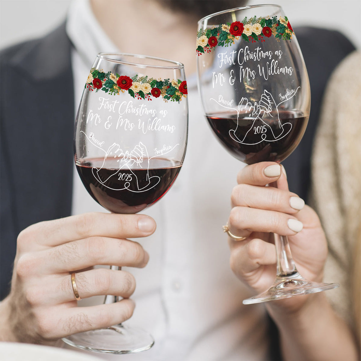 Our First Christmas Together - Personalized Couple Wine Glass With Long Stem