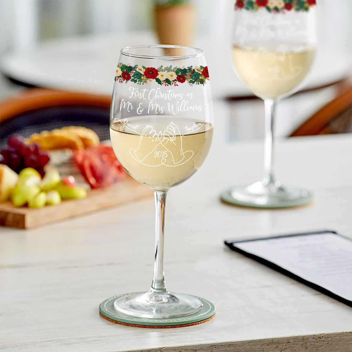 Our First Christmas Together - Personalized Couple Wine Glass With Long Stem
