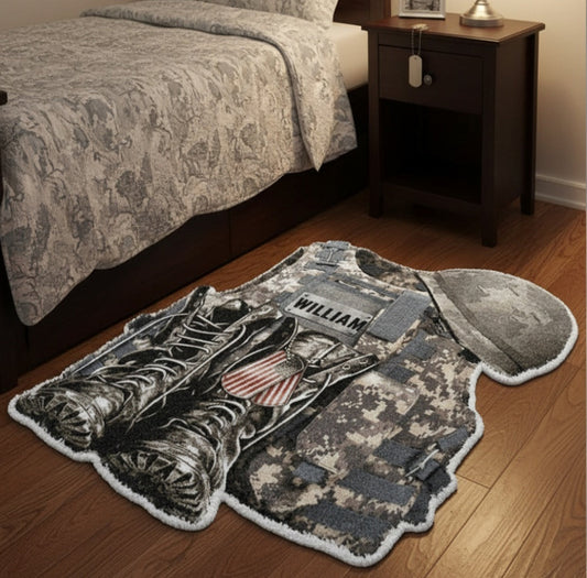 Military Uniform - Boots & Hat - Personalized Veteran Non-Slip Tufted Rug