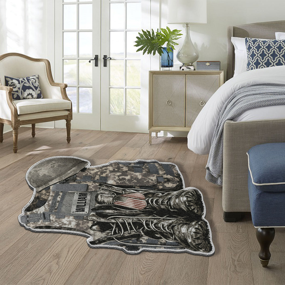 Military Uniform - Boots & Hat - Personalized Veteran Non-Slip Tufted Rug