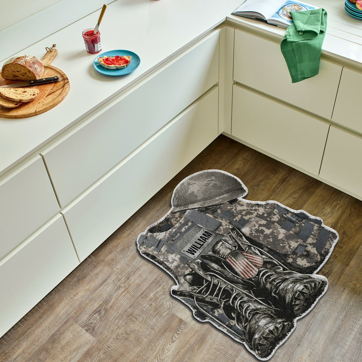 Military Uniform - Boots & Hat - Personalized Veteran Non-Slip Tufted Rug