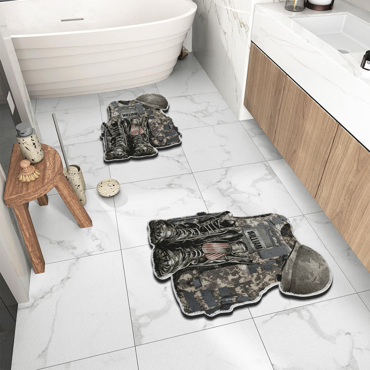 Military Uniform - Boots & Hat - Personalized Veteran Non-Slip Tufted Rug