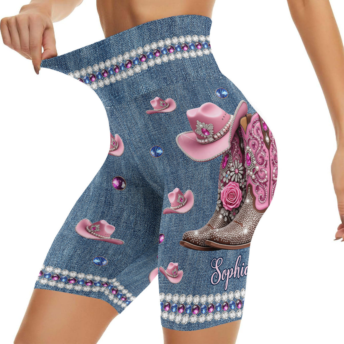 Coole Cowgirl-Shorts – Personalisierte Cowgirl-Radlerhosen mit hohem Bund