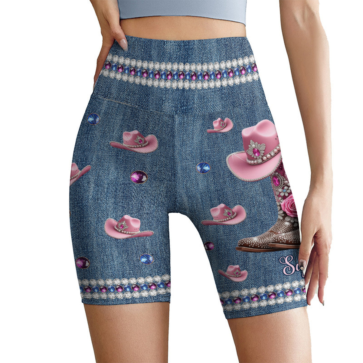 Coole Cowgirl-Shorts – Personalisierte Cowgirl-Radlerhosen mit hohem Bund