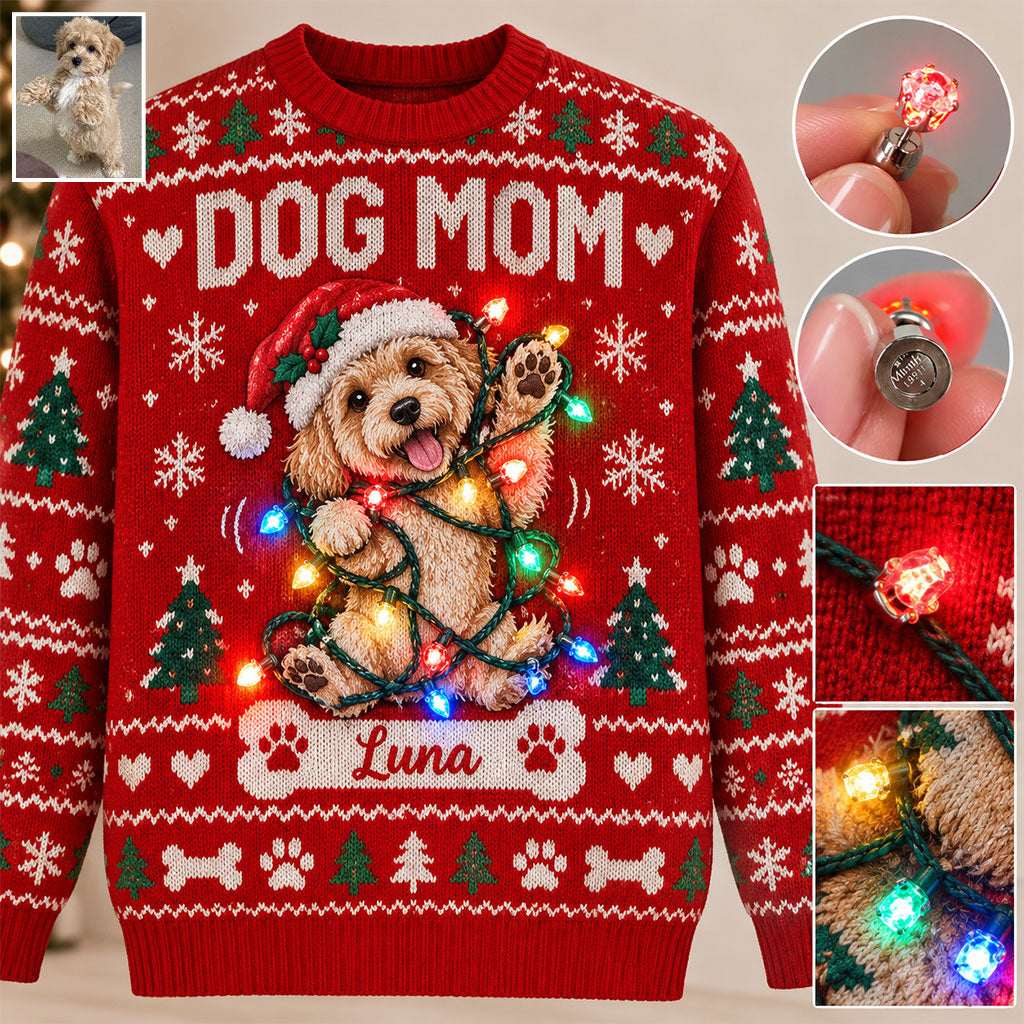 Funny Troublemaker - Personalized Dog Light Up Sweater