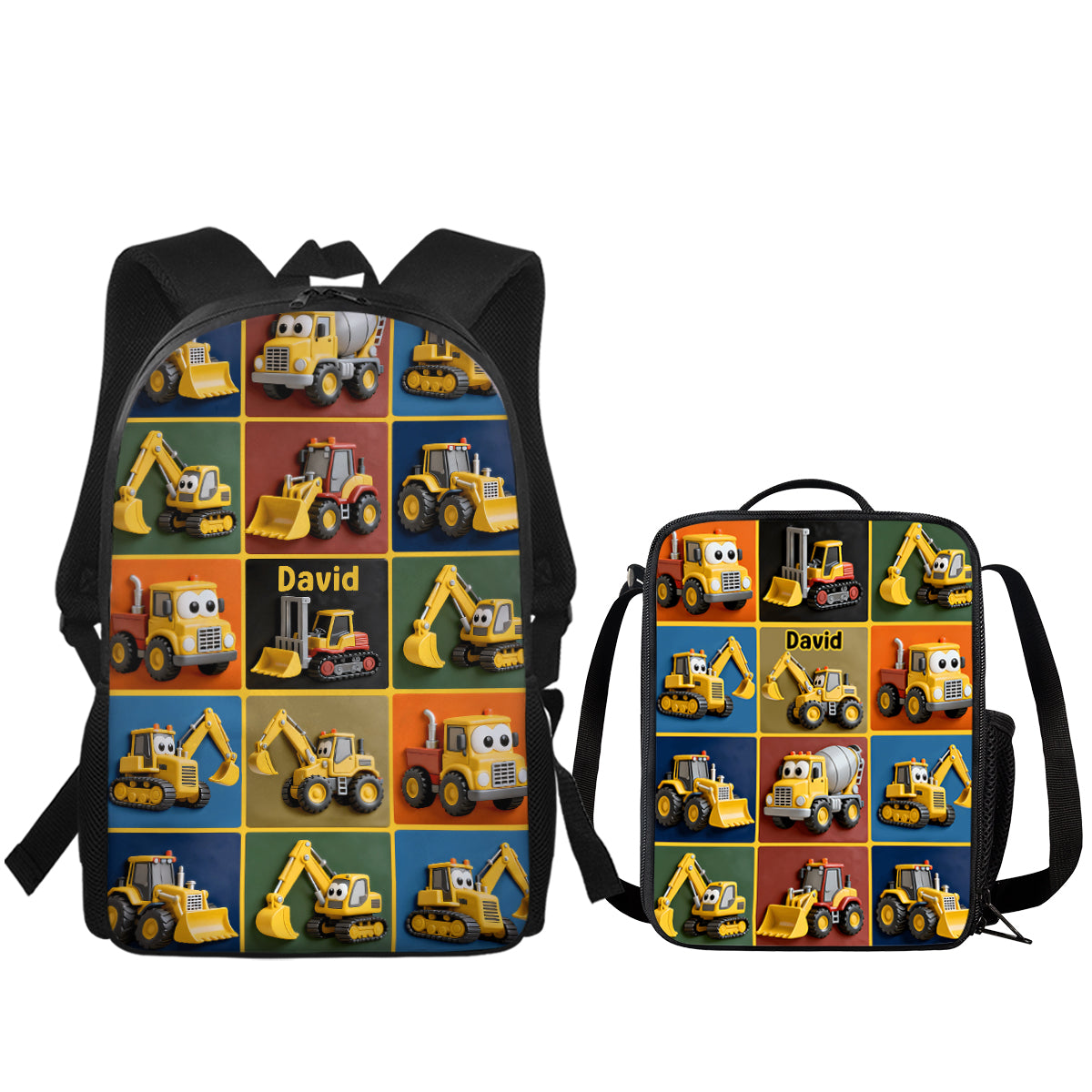 Construction Machines - Personalized Kid Backpack Lunch Bag Pencil Case Set