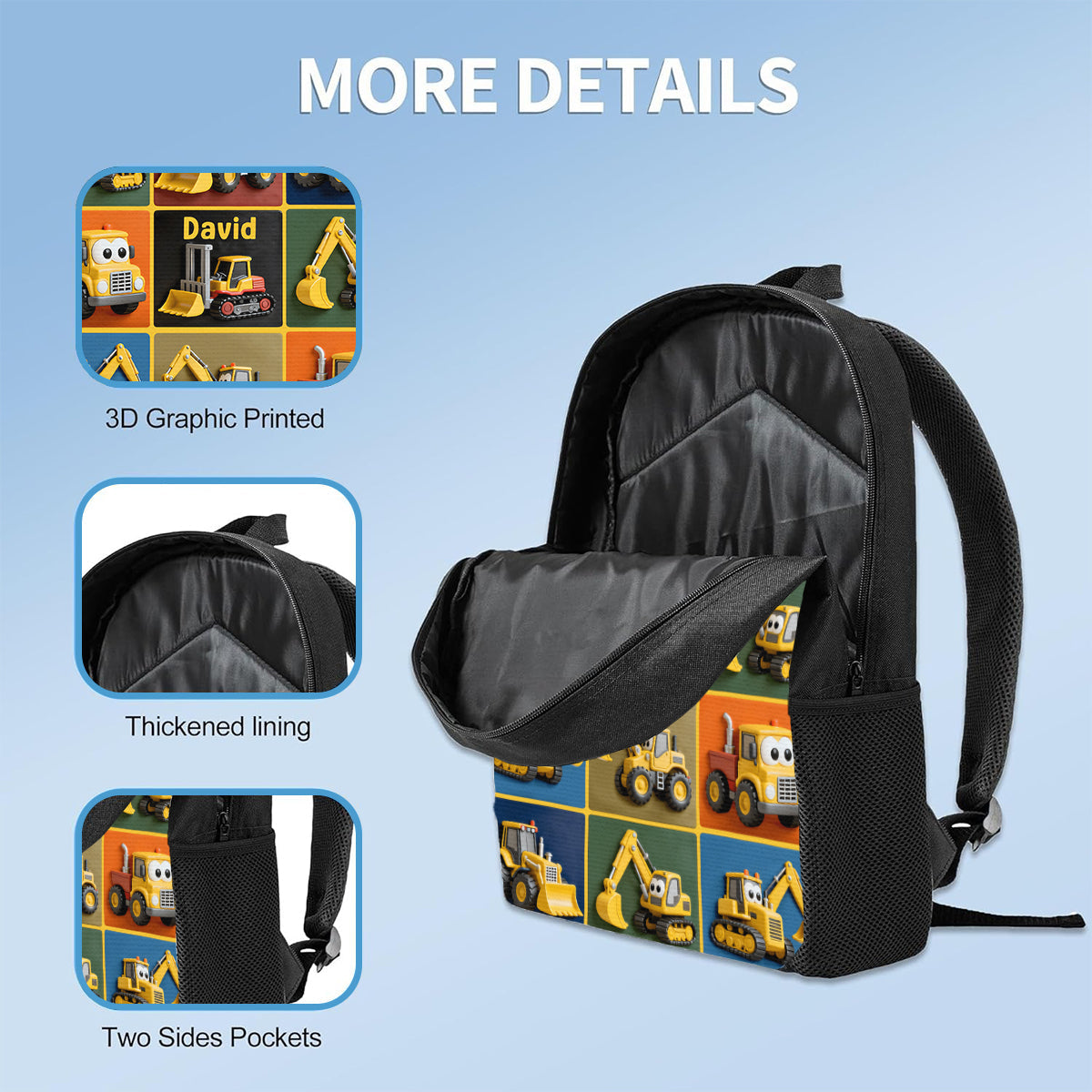 Construction Machines - Personalized Kid Backpack Lunch Bag Pencil Case Set