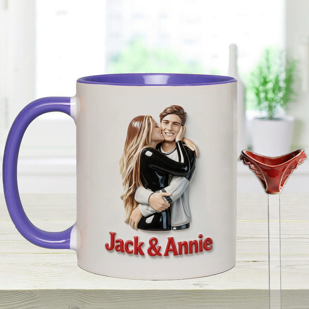 Cadeau idéal pour lui - Mug décoratif personnalisé « Couple épicé » avec agitateurs en acrylique
