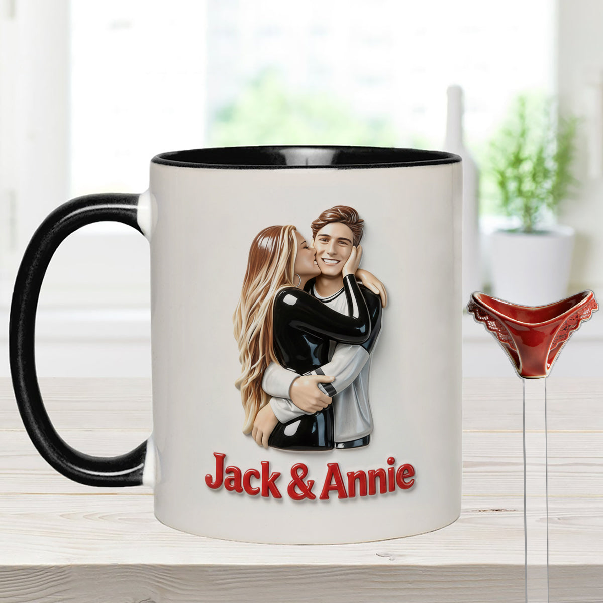 Cadeau idéal pour lui - Mug décoratif personnalisé « Couple épicé » avec agitateurs en acrylique
