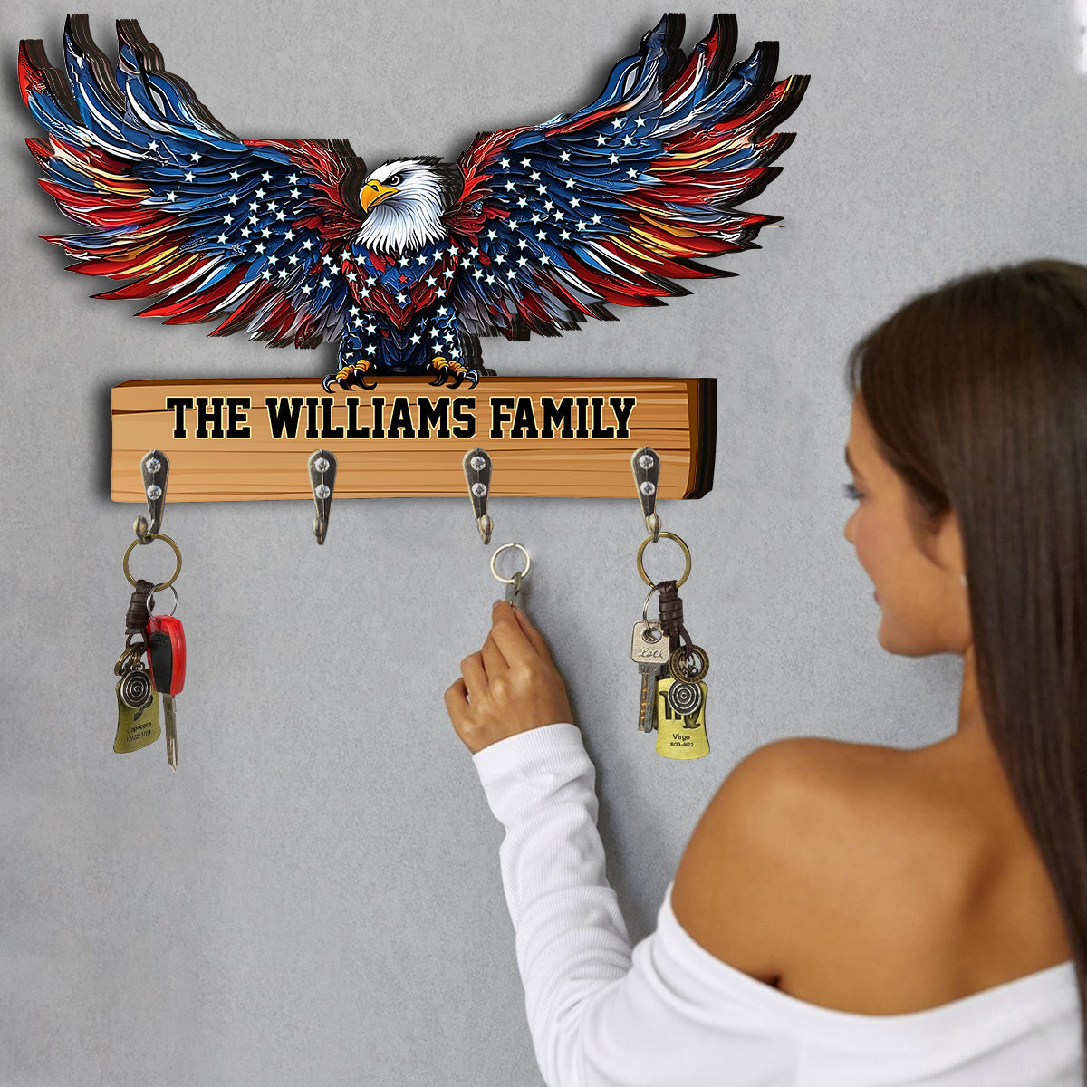 Welcome To Our Family - Personalized Bald Eagle Custom Shaped Key Rack