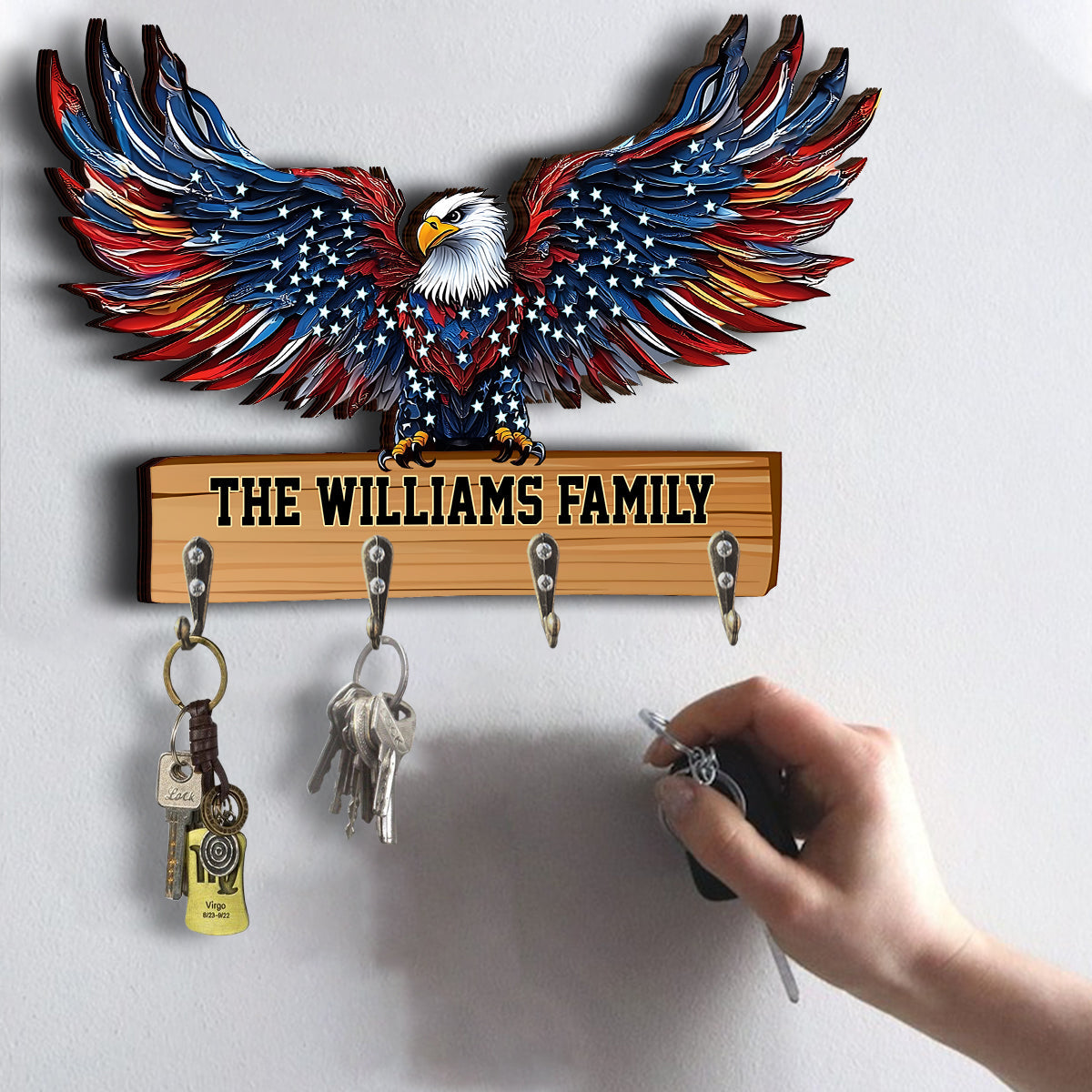 Welcome To Our Family - Personalized Bald Eagle Custom Shaped Key Rack
