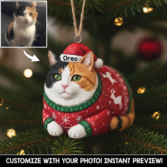 Meowy Catmas Ugly Sweater Cat Loaf - Personalized Cat Ornament
