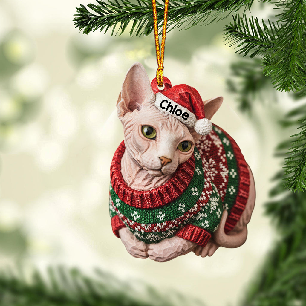 Meowy Catmas Ugly Sweater Cat Loaf - Personalized Cat Ornament