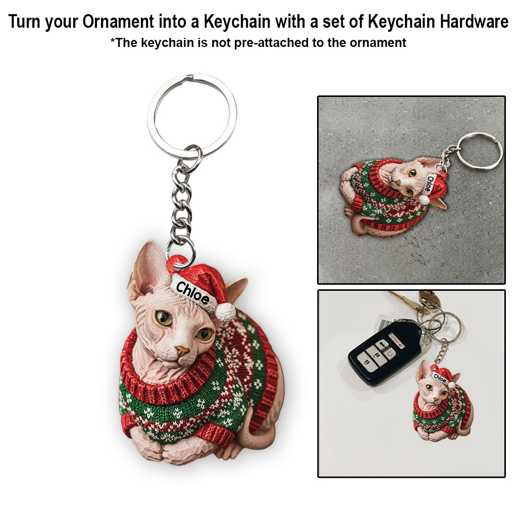 Meowy Catmas Ugly Sweater Cat Loaf - Personalized Cat Ornament