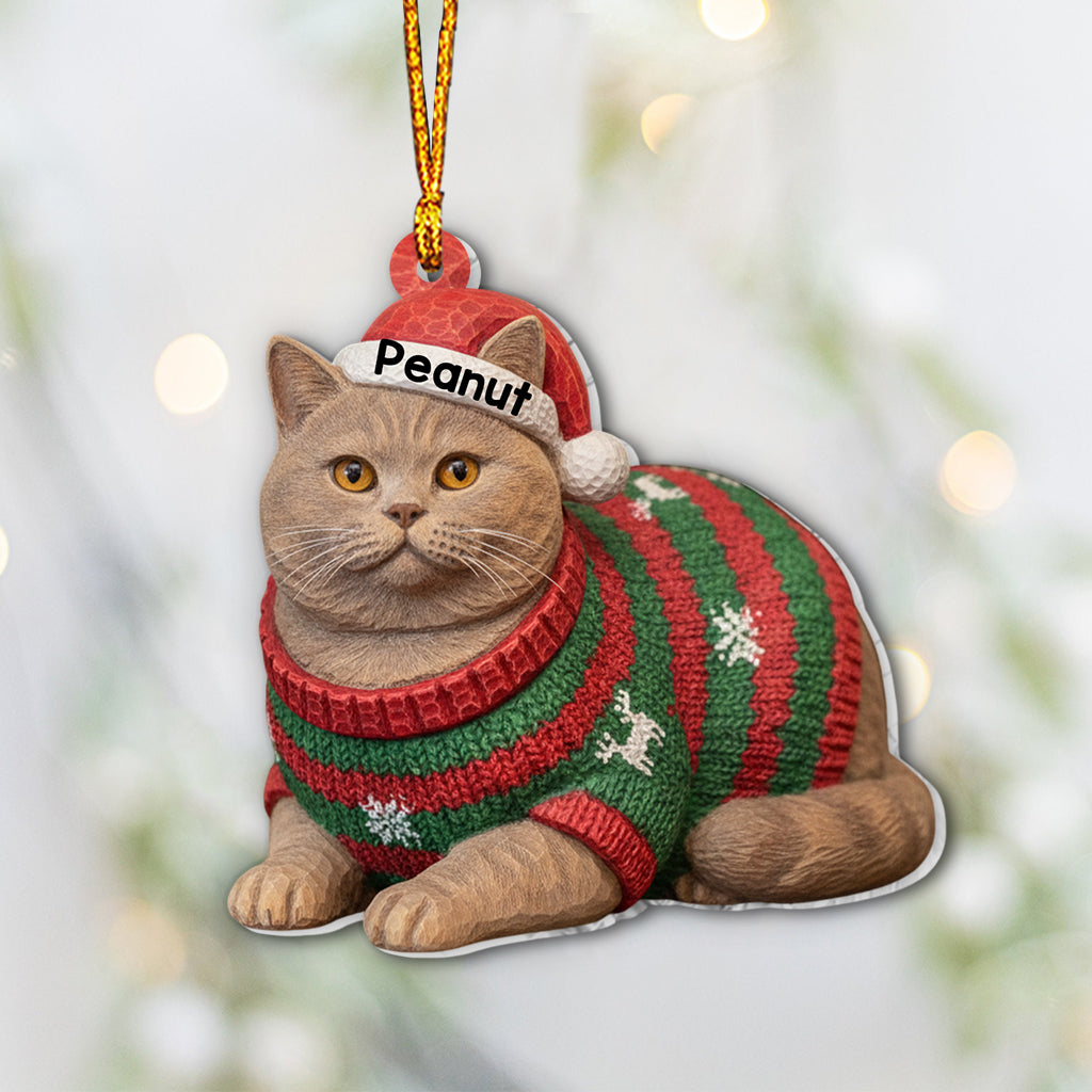 Meowy Catmas Ugly Sweater Cat Loaf - Personalized Cat Ornament