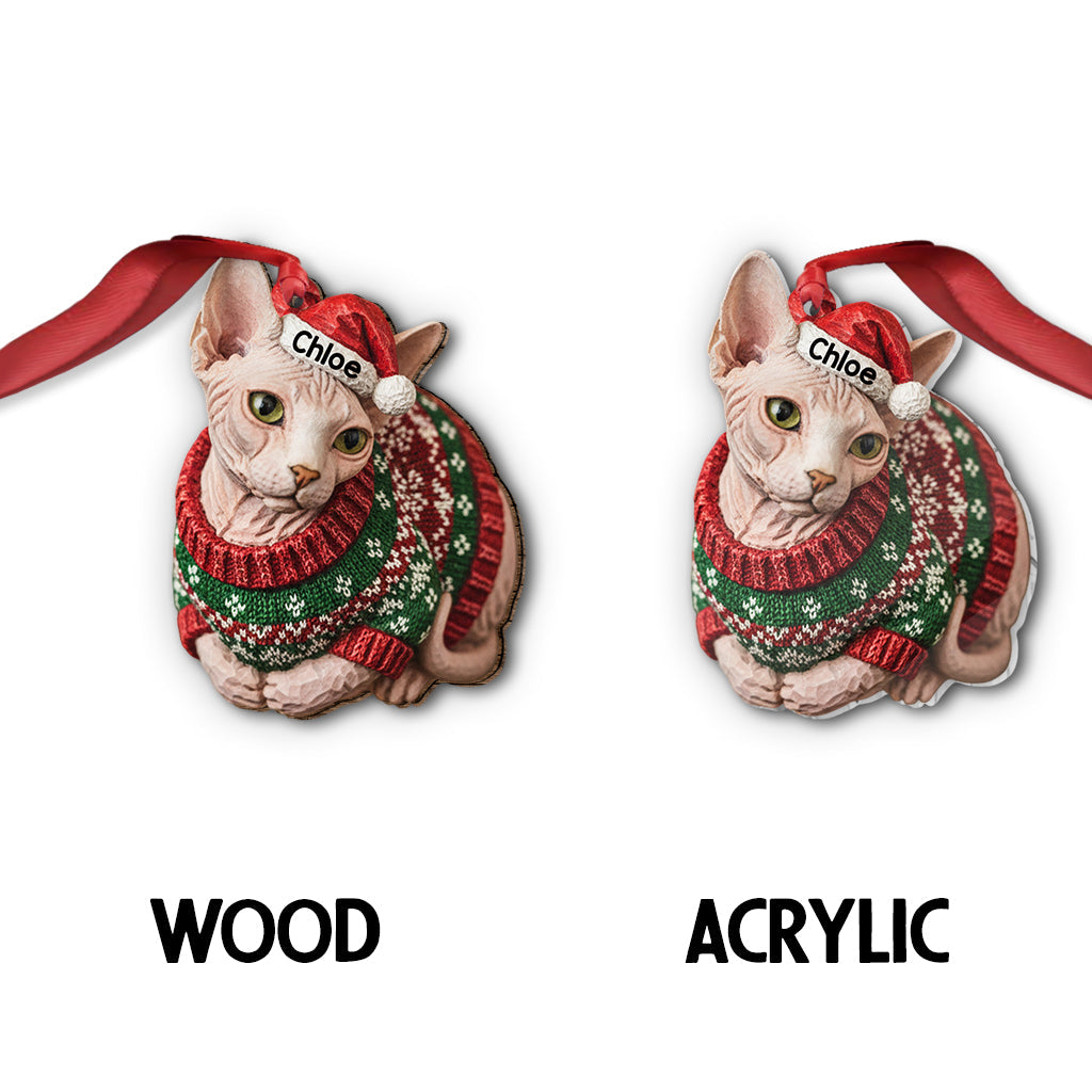 Meowy Catmas Ugly Sweater Cat Loaf - Personalized Cat Ornament