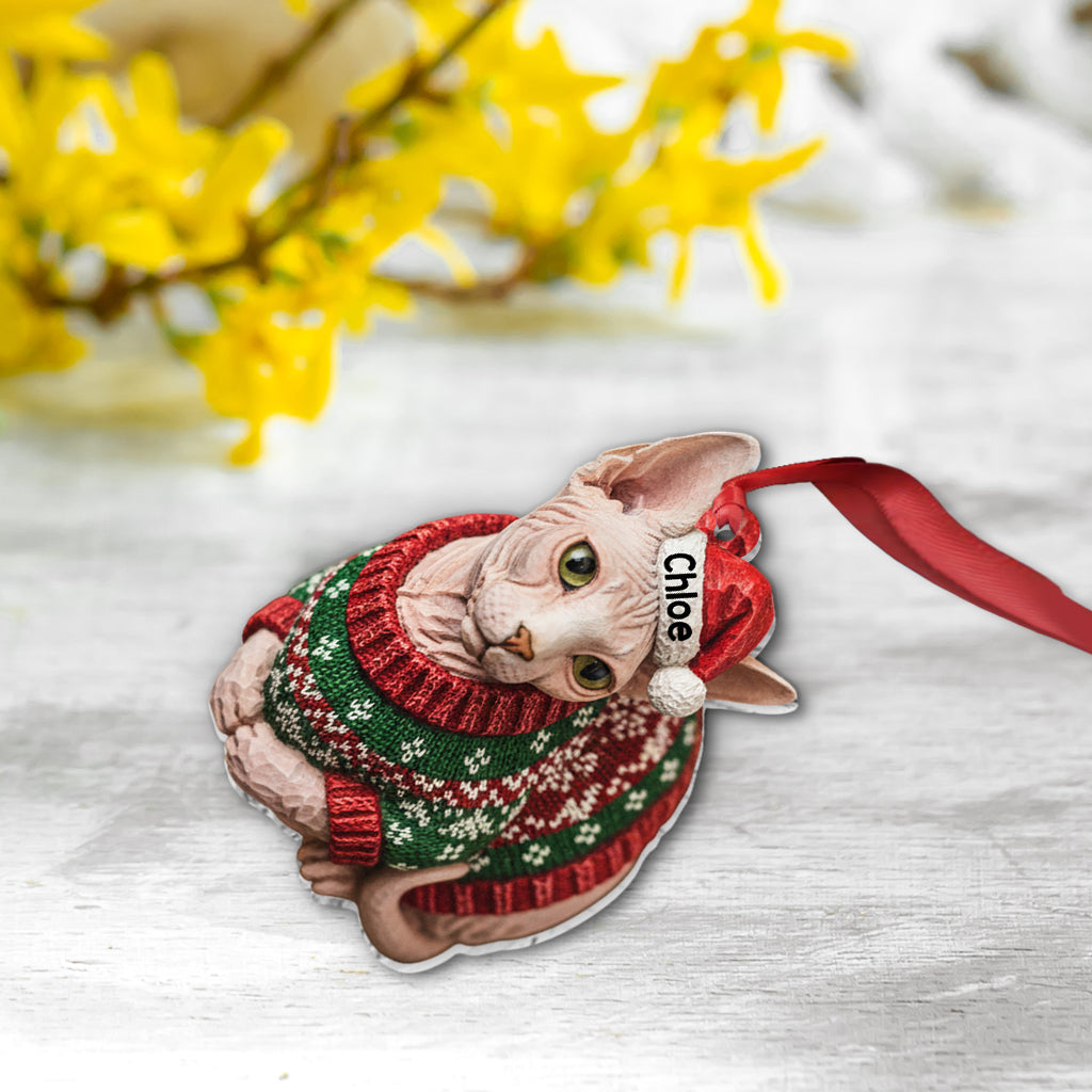 Meowy Catmas Ugly Sweater Cat Loaf - Personalized Cat Ornament
