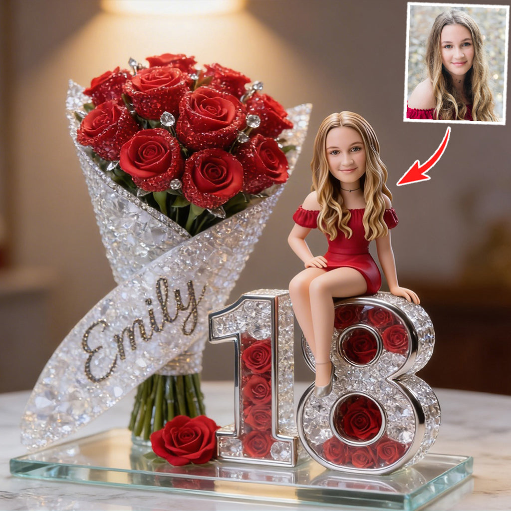 Custom From Photo, Flowers And Number - Personalized Birthday Custom Shaped Acrylic Plaque