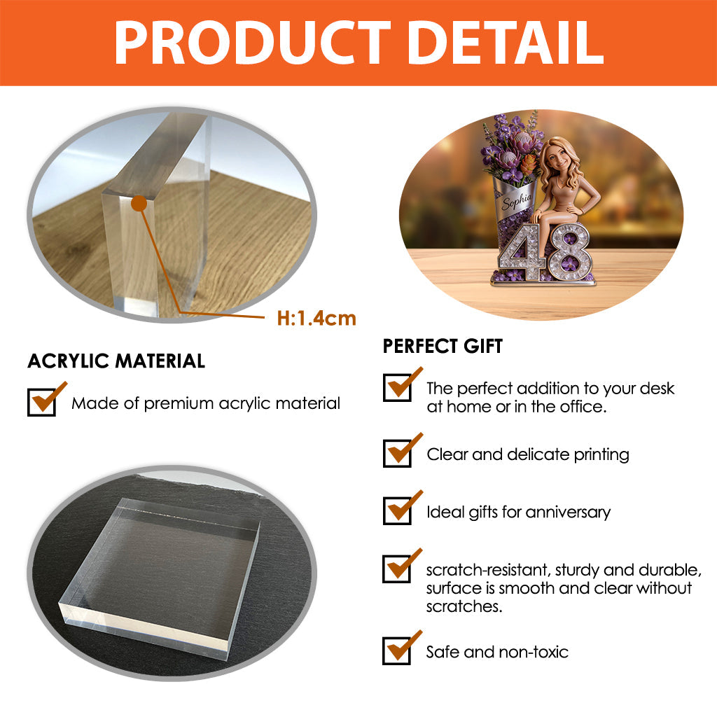 Custom From Photo, Flowers And Number - Personalized Birthday Custom Shaped Acrylic Plaque