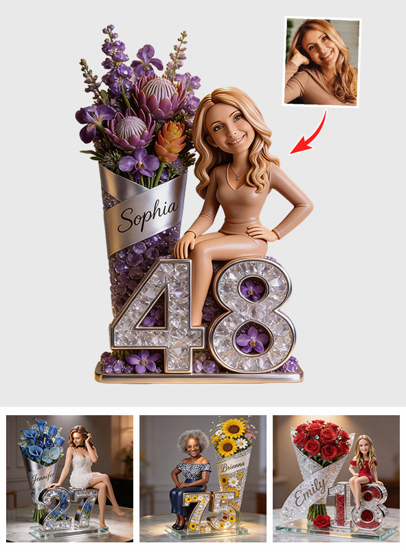 Custom From Photo, Flowers And Number - Personalized Birthday Custom Shaped Acrylic Plaque