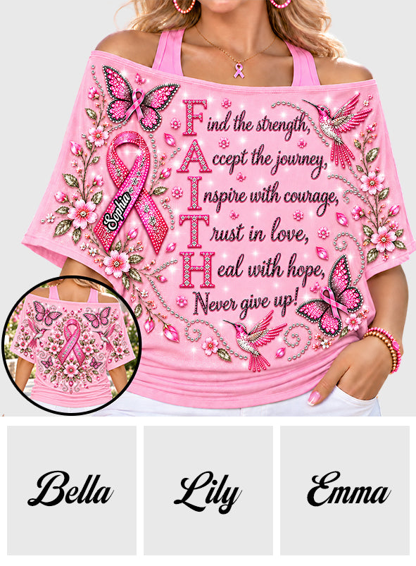 Breast Cancer Awareness - Personalized Breast Cancer Awareness Off-Shoulder Top Set
