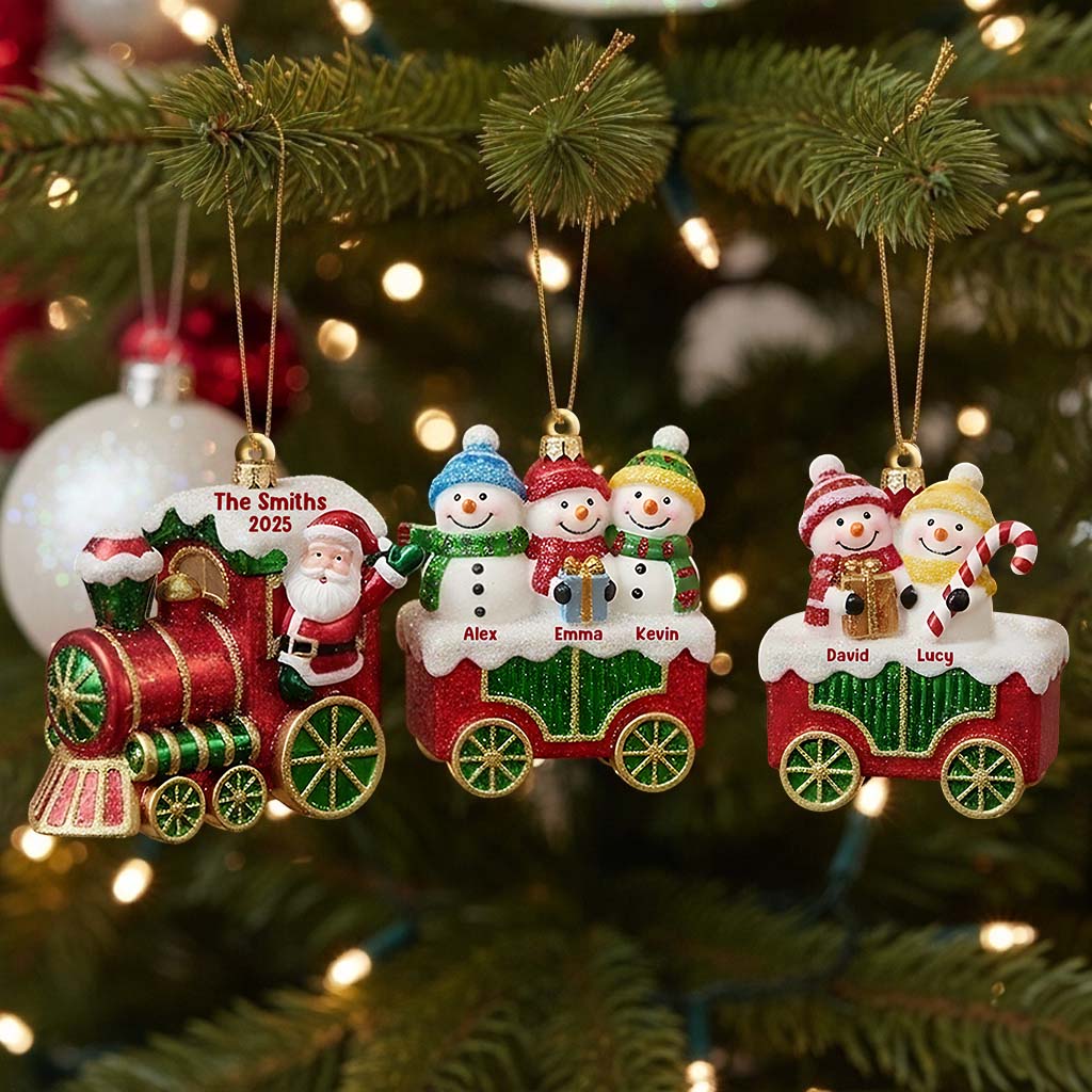 Merry Christmas 2025, Christmas Train - Personalized Family Ornament