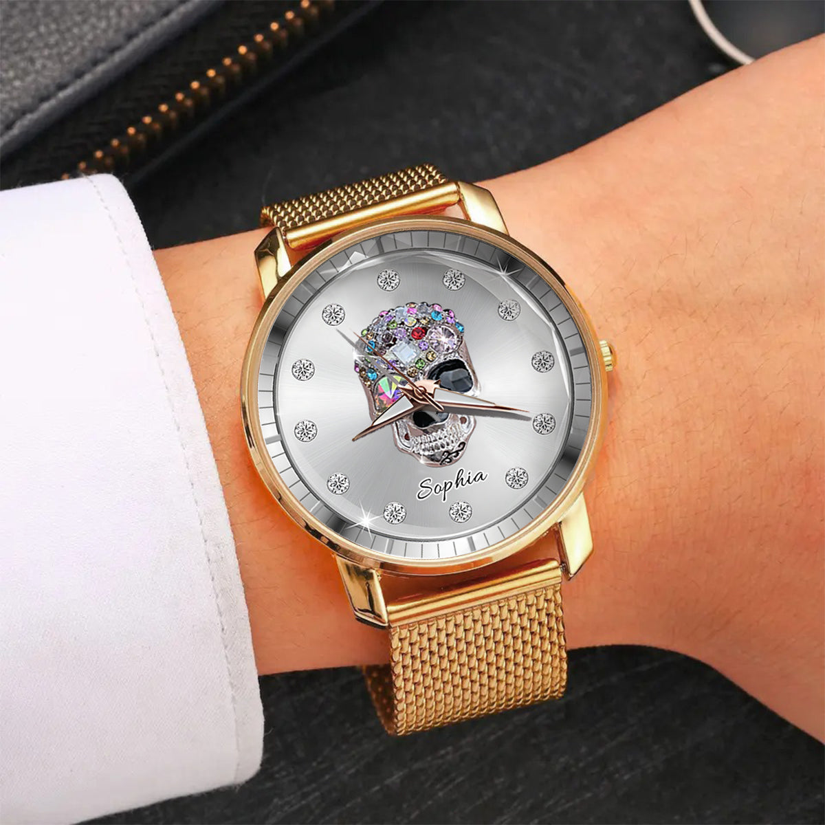 Shiny Skull Luxe – Personalisierte Totenkopf-Damenhanduhr 