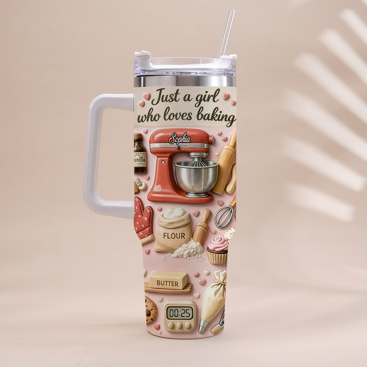 Just A Girl Who Loves Baking - Personalized Baking Tumbler With Handle