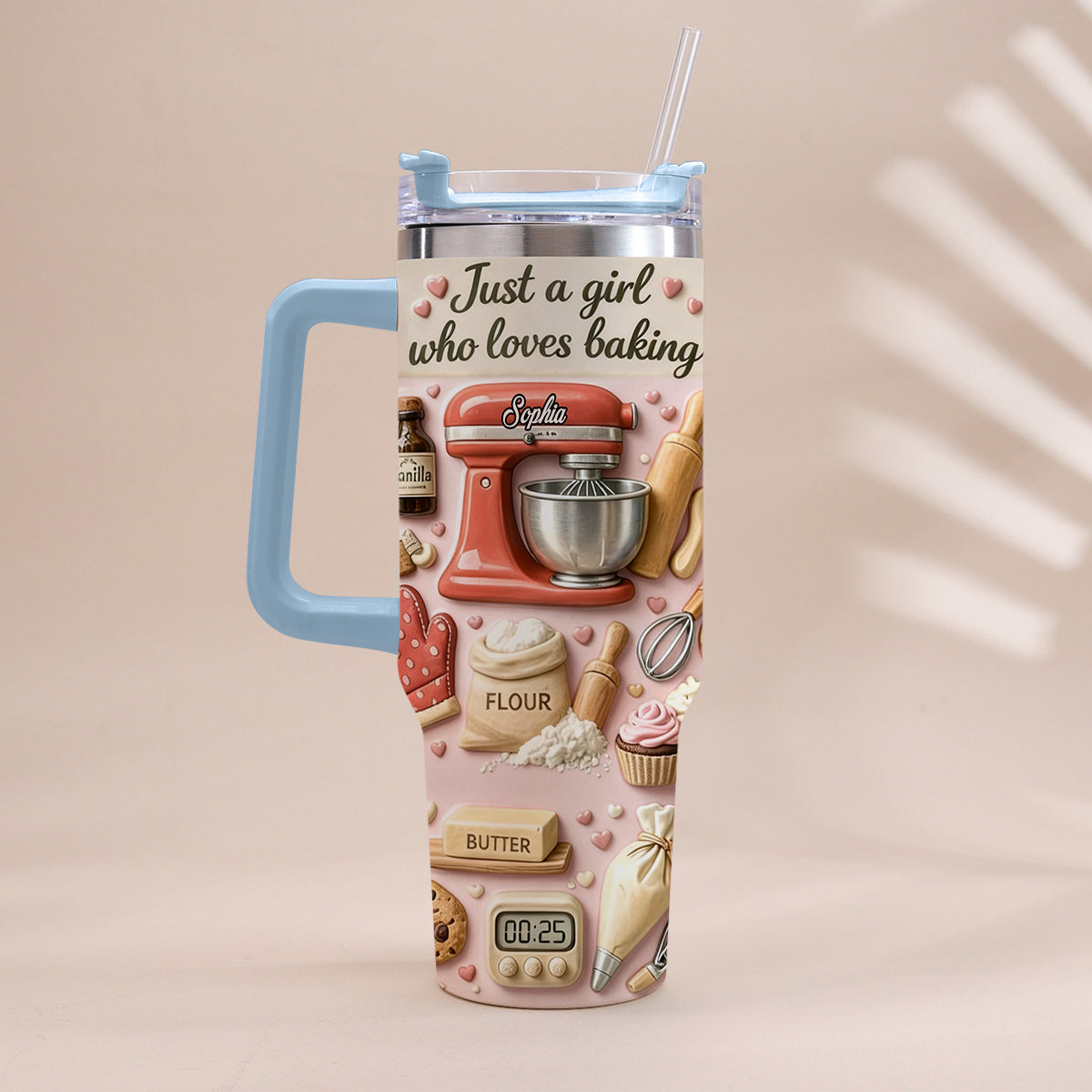 Just A Girl Who Loves Baking - Personalized Baking Tumbler With Handle