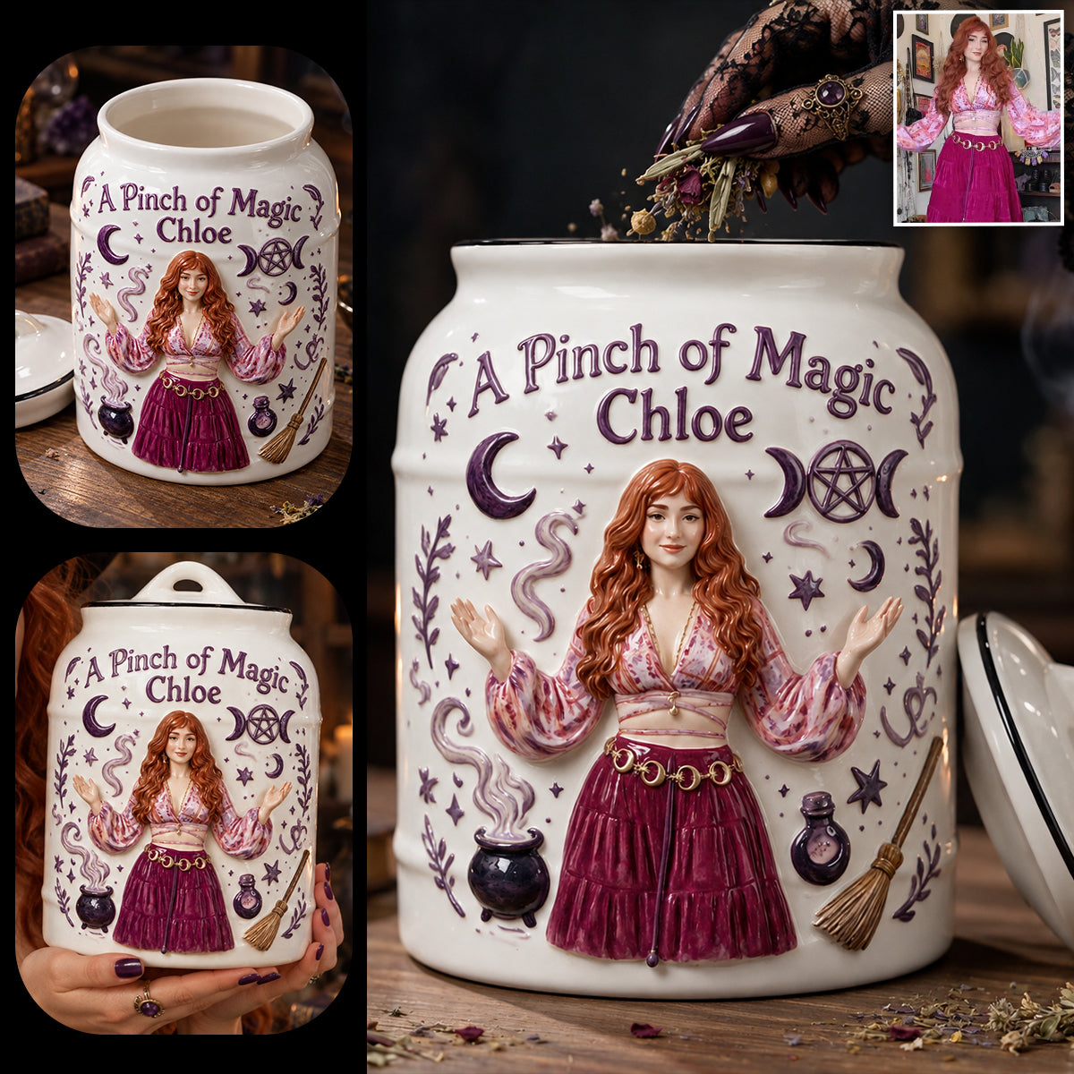 The Witch’s Herb Stash - Personalized Witch Cookie Jar