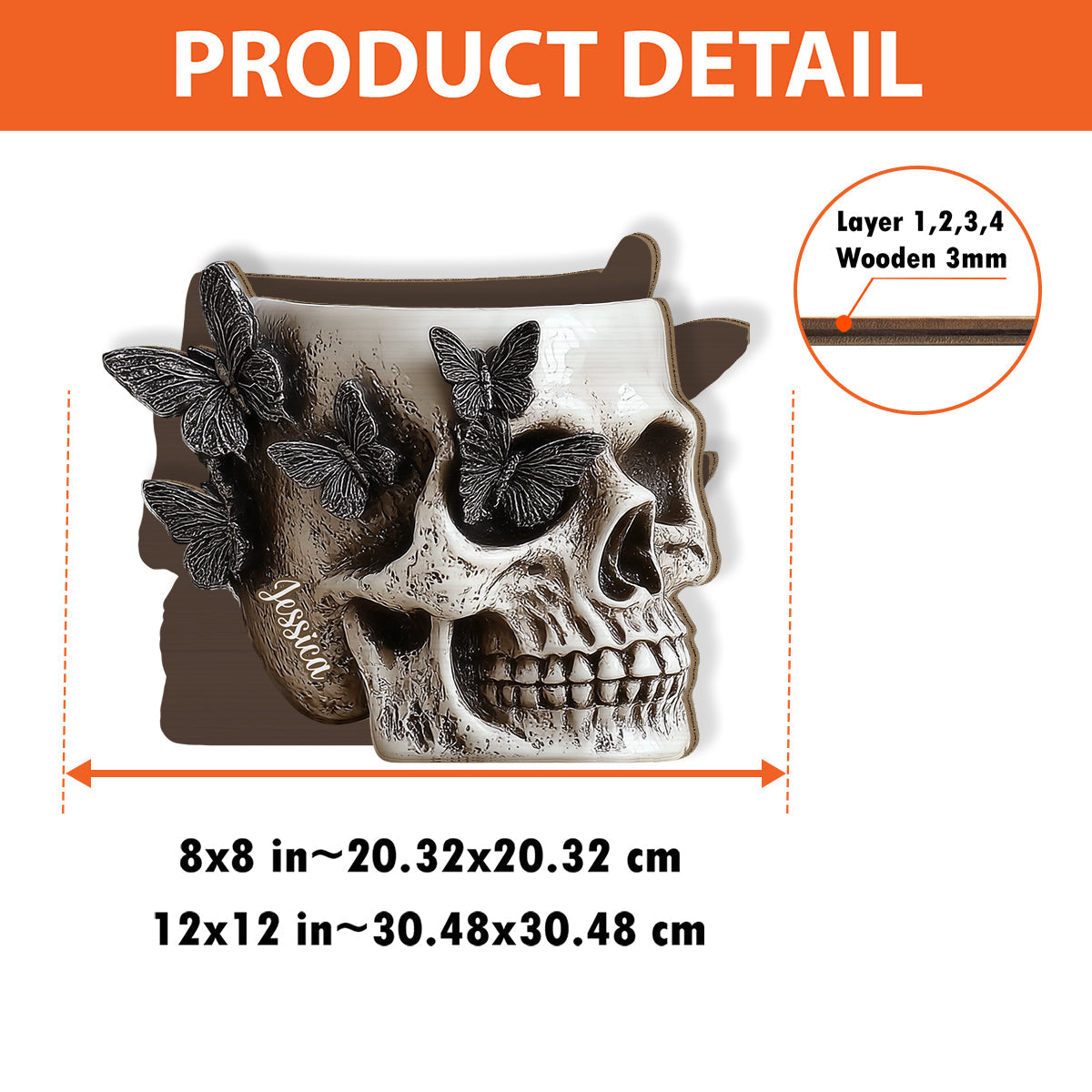 Porte-stylo en bois personnalisé en forme de crâne papillon - Porte-stylo en bois en forme de crâne personnalisé